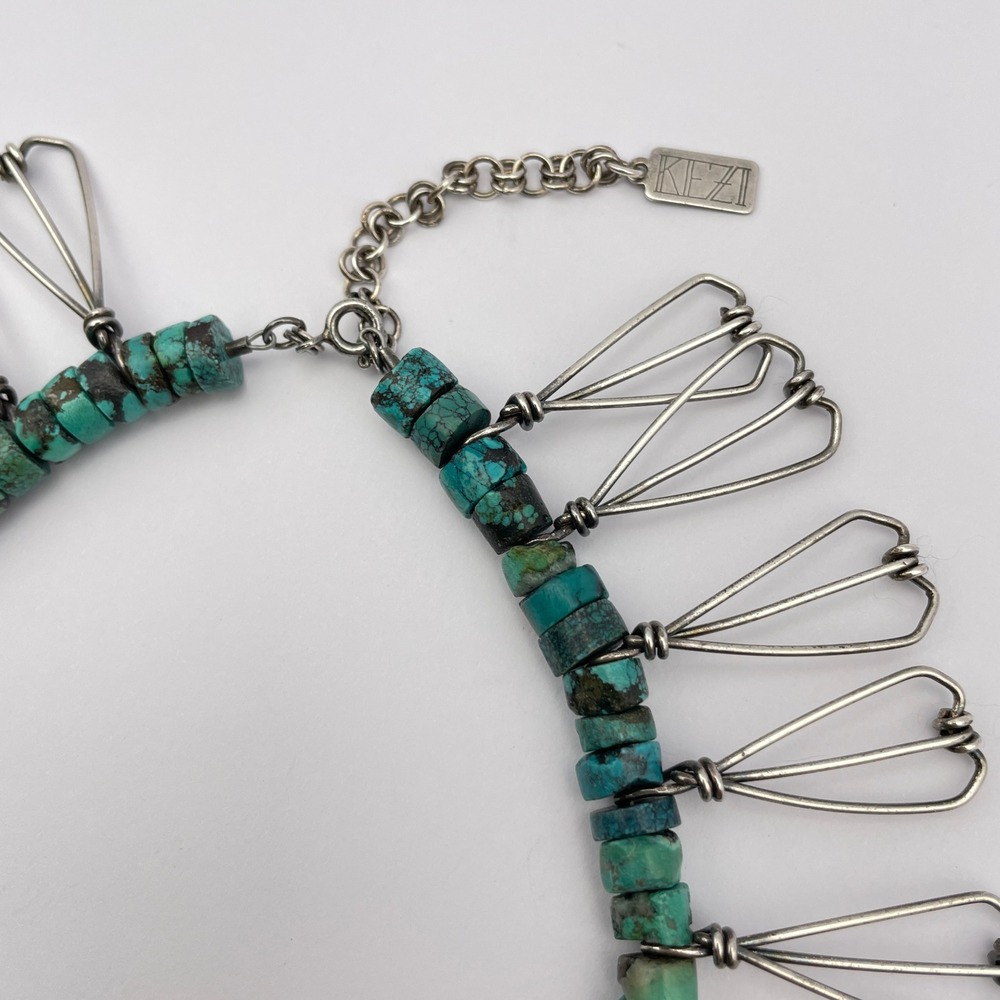 Sterling Silver‎ Bohemian Turquoise Heishi Style Fringe Collar Necklace - Picture 5 of 12